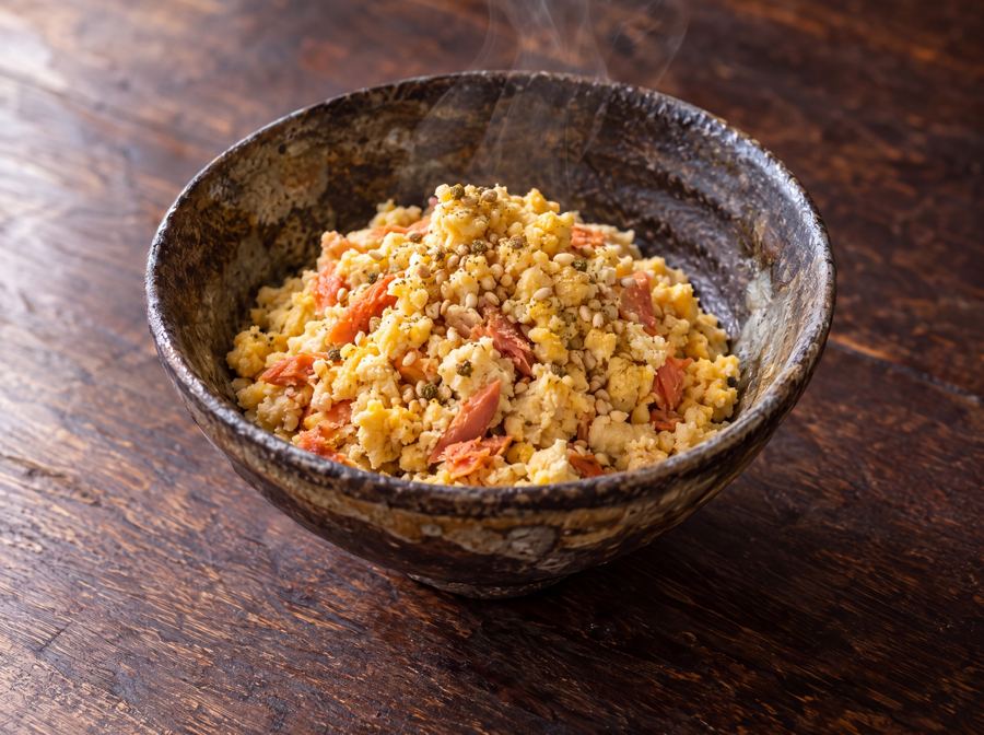 Tofu, Egg and Salmon Scramble